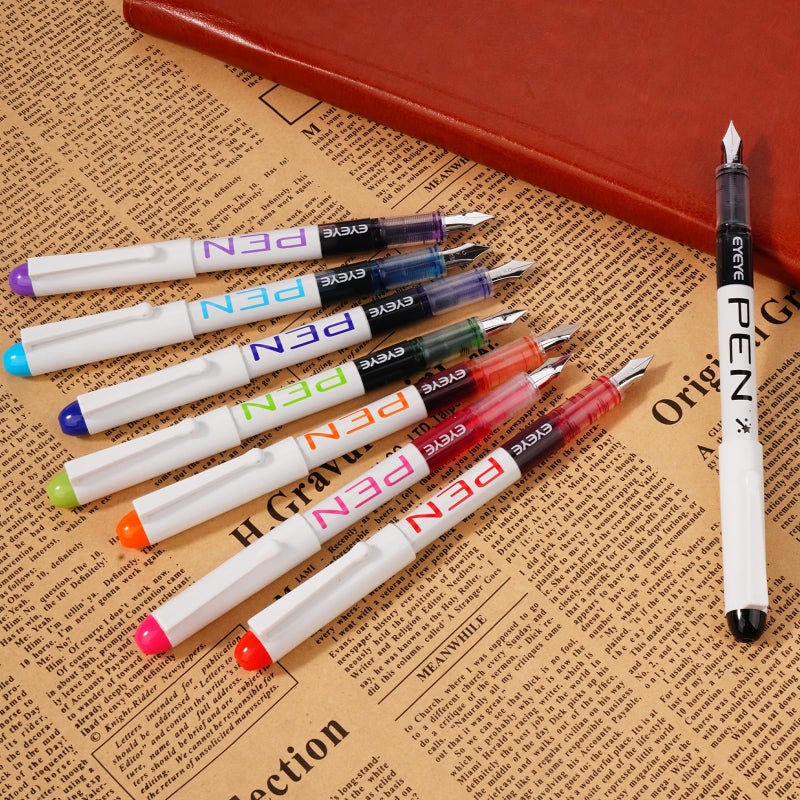 EYEYE Fountain Pens for Writing, 8 Pack Assorted Colors Fine Point Disposable Fountain Pens Stainless Steel Nib, Smooth Writing for Journaling, Drafting, Sketching, Doodling & Gifts - Image 5