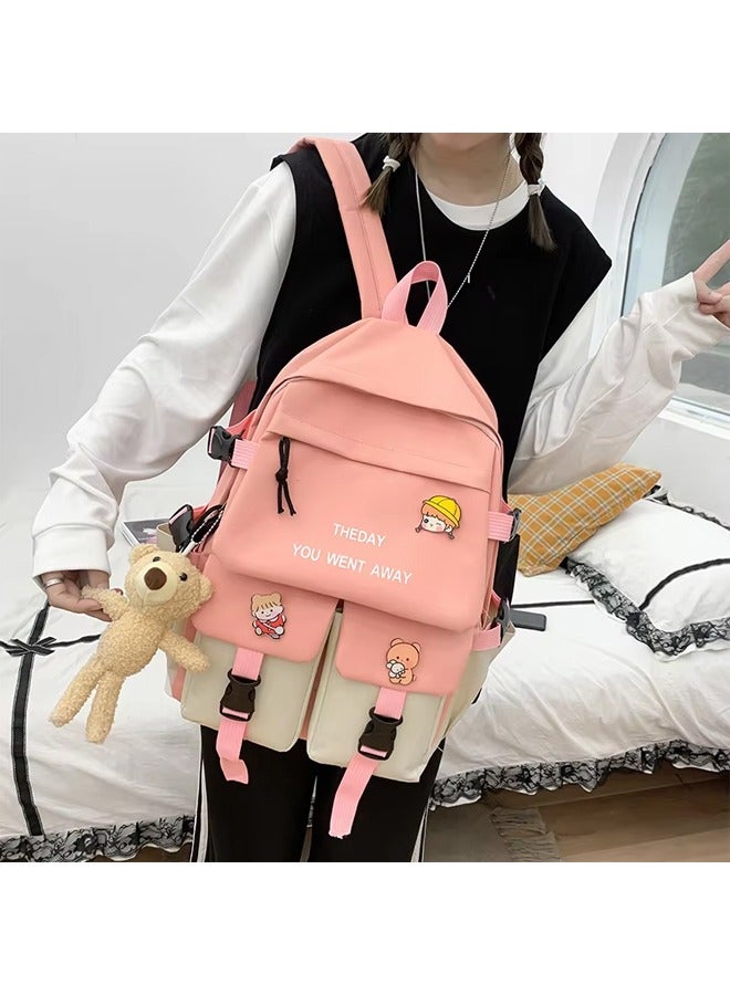 5 Pcs Kids' School Bag,Adult Backpack Set,Student School Bags Backpacks with Pendant Lunch Bag Pencil Case Handbag Coin Purse for Teen Girls School Backpack  - Image 2