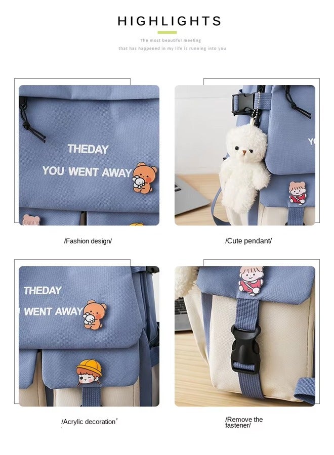 5 Pcs Kids' School Bag,Adult Backpack Set,Student School Bags Backpacks with Pendant Lunch Bag Pencil Case Handbag Coin Purse for Teen Girls School Backpack  - Image 3