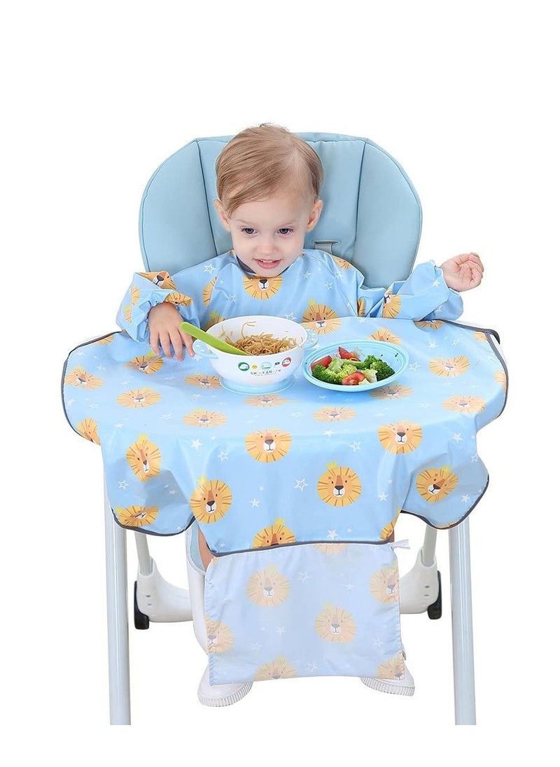 SYOSI Baby Weaning Bibs, Waterproof Anti Dirty Feeding Bib for Babies Eating, High Chair Shirt Bib for Baby Weaning Supplies(Blue Lion) - Image 1
