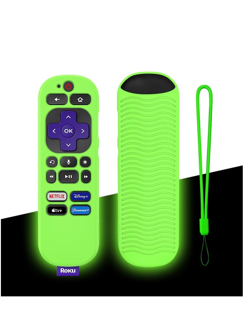Glowing Remote Cover for Roku Voice Remote RCA1R 2023 New Slip-Resistant Silicone Control Case with Lanyard (Green) - Image 2
