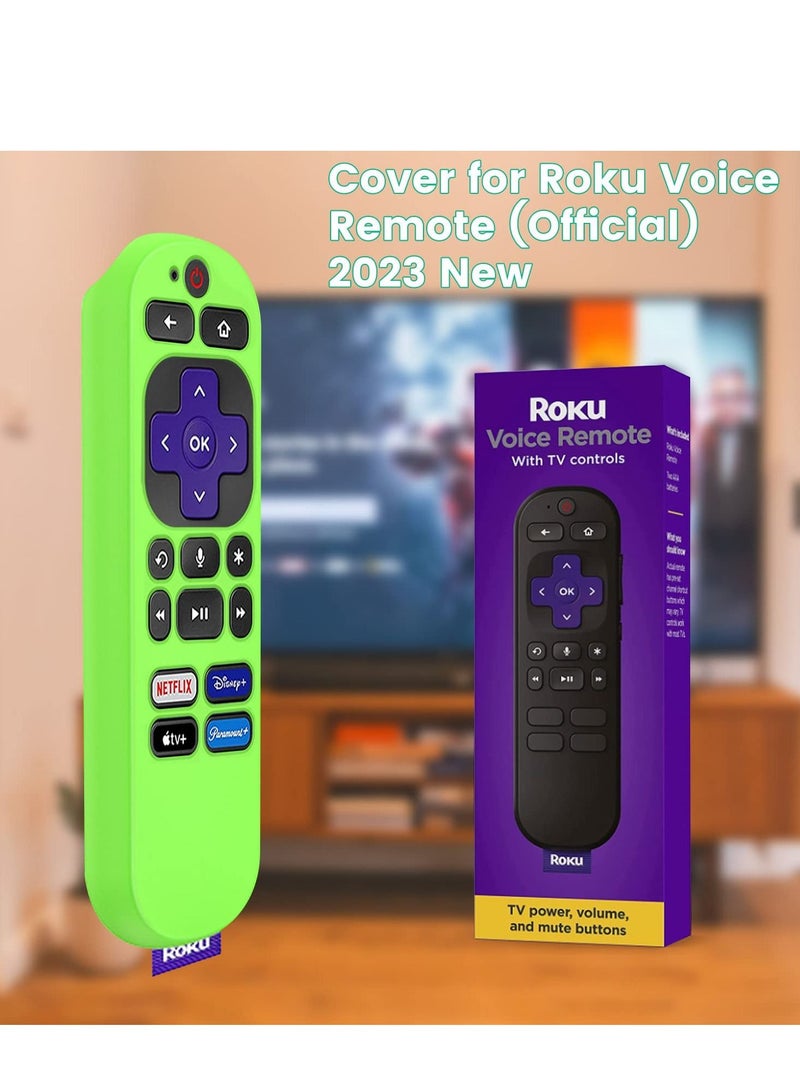 Glowing Remote Cover for Roku Voice Remote RCA1R 2023 New Slip-Resistant Silicone Control Case with Lanyard (Green) - Image 3
