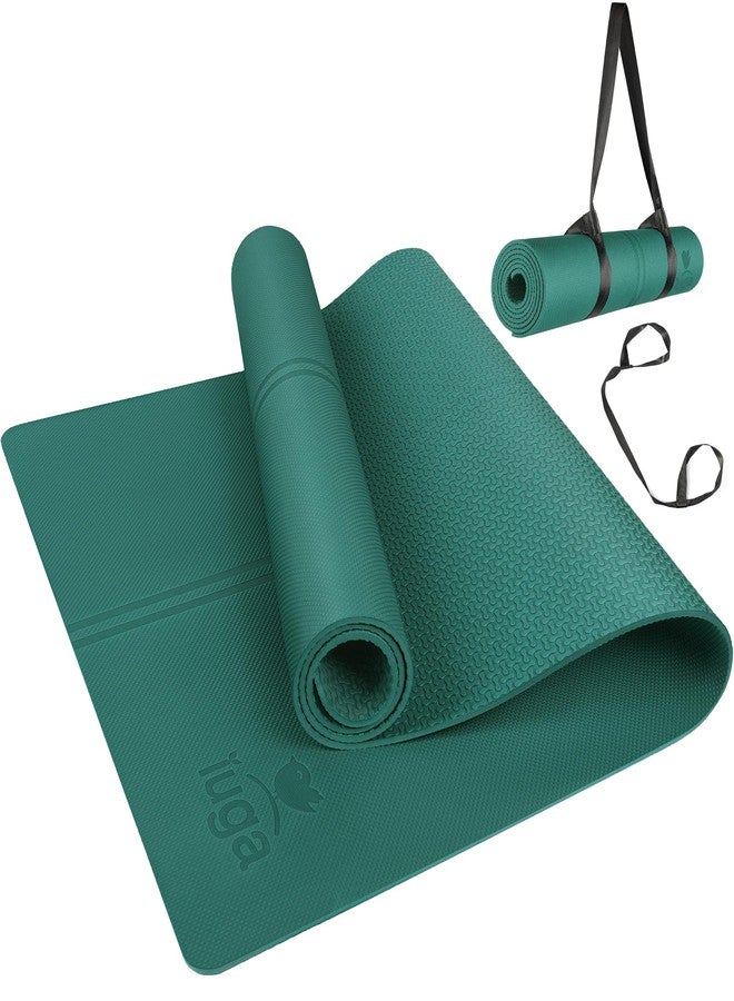 IUGA Eco Friendly Yoga Mat with Alignment Lines, Free Carry Strap, Non Slip TPE Yoga Mat for All Types of Yoga, Extra Large Exercise and Fitness Mat Size 72”X26”X1/4" - Image 1