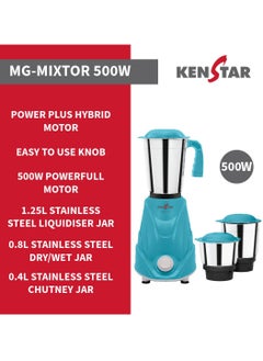 KENSTAR Mixer Grinder with Powerplus Hybrid Motor and 3 Multi Function Stainless Steel Jars 500W-MIXTOR 500  - Image 2