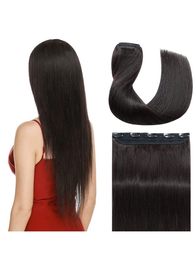 S-noilite One Piece Clip in Human Hair Extensions 5 Clips 3/4 Full Head Clip on Remy Hair Extension For Women Adding Hair Volume 16Inch 45g Natural Black - Image 1