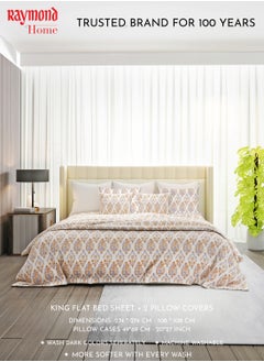 Raymond Raymond Home King Flat Sheet Bedsheet 140 Thread Count Luxirious Mercerised 100% Long Staple Cotton Bedding Printed Percale Weave Finish Bed Linen with 2 Pillow Case -Royal (274 * 274 CM)  - Image 4