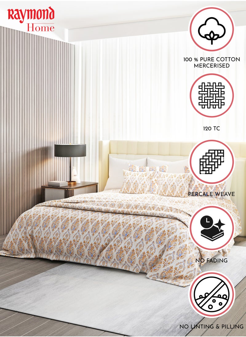 Raymond Raymond Home King Flat Sheet Bedsheet 140 Thread Count Luxirious Mercerised 100% Long Staple Cotton Bedding Printed Percale Weave Finish Bed Linen with 2 Pillow Case -Royal (274 * 274 CM)  - Image 3