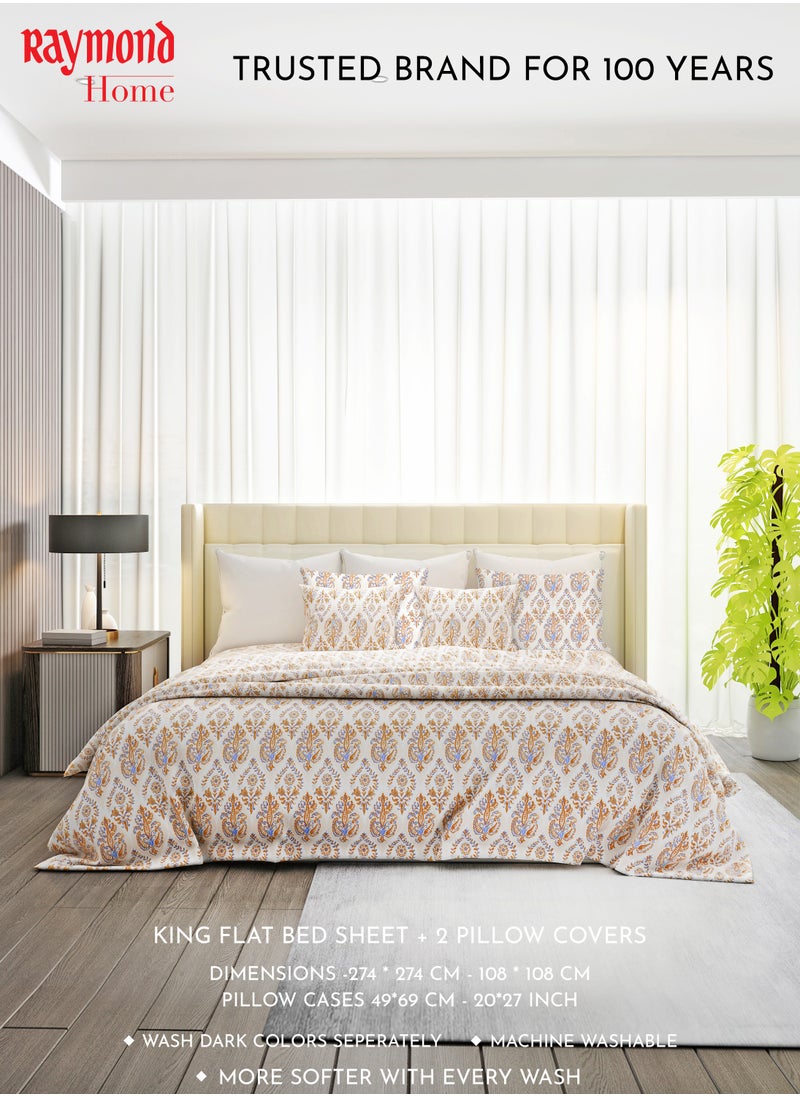 Raymond Raymond Home King Flat Sheet Bedsheet 140 Thread Count Luxirious Mercerised 100% Long Staple Cotton Bedding Printed Percale Weave Finish Bed Linen with 2 Pillow Case -Royal (274 * 274 CM)  - Image 4