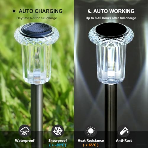 DenicMic Solar Lights Outdoor 10 Pack Waterproof 6000K Cold White LED Stainless Steel Stake for Pathway Yard Garden Driveway Solar Powered Outside Christmas Decor - Image 3