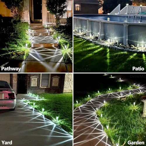 DenicMic Solar Lights Outdoor 10 Pack Waterproof 6000K Cold White LED Stainless Steel Stake for Pathway Yard Garden Driveway Solar Powered Outside Christmas Decor - Image 4