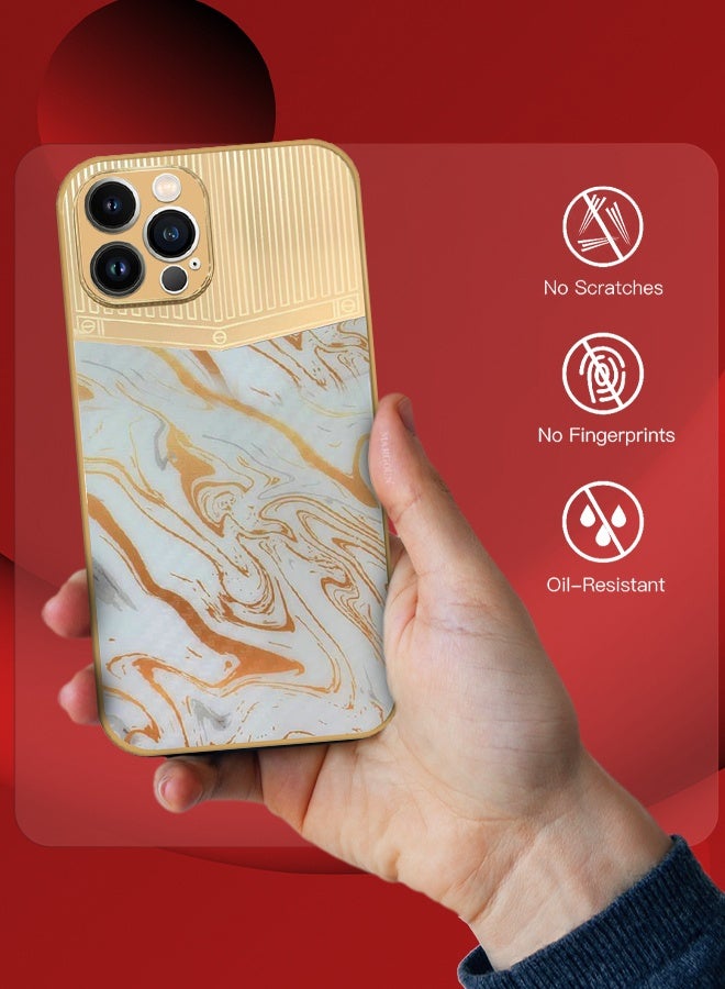 CATANES Luxury Gold Plated Case for iPhone 12 Pro Max - Hybrid Electroplated Frame Back Cover with Carbon Fiber Texture - Marble Pattern White - Image 4