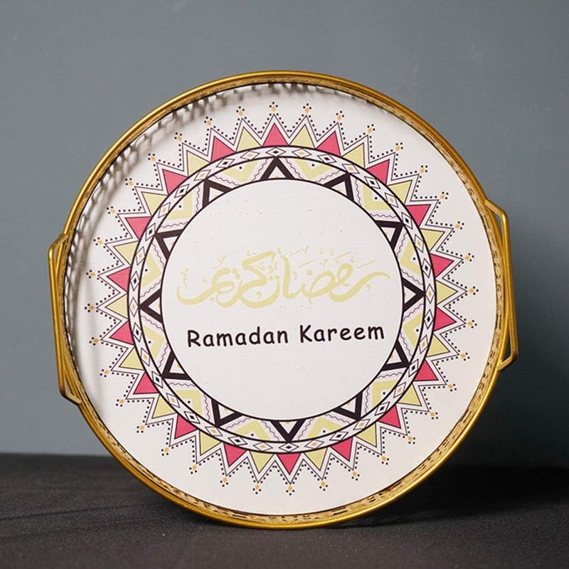 ويوبلز صينية تقديم للعيد، صينية مزخرفة بنقوش رمضانية كريمة، صينية عربية، صينية عشاء، طبق حلويات ومقبلات لحفلات الزفاف والرقص والسهرات المنزلية، لون ذهبي - Image 5