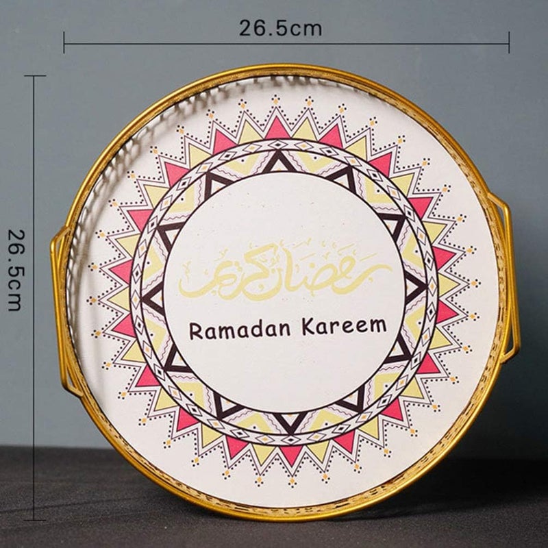 ويوبلز صينية تقديم للعيد، صينية مزخرفة بنقوش رمضانية كريمة، صينية عربية، صينية عشاء، طبق حلويات ومقبلات لحفلات الزفاف والرقص والسهرات المنزلية، لون ذهبي - Image 4