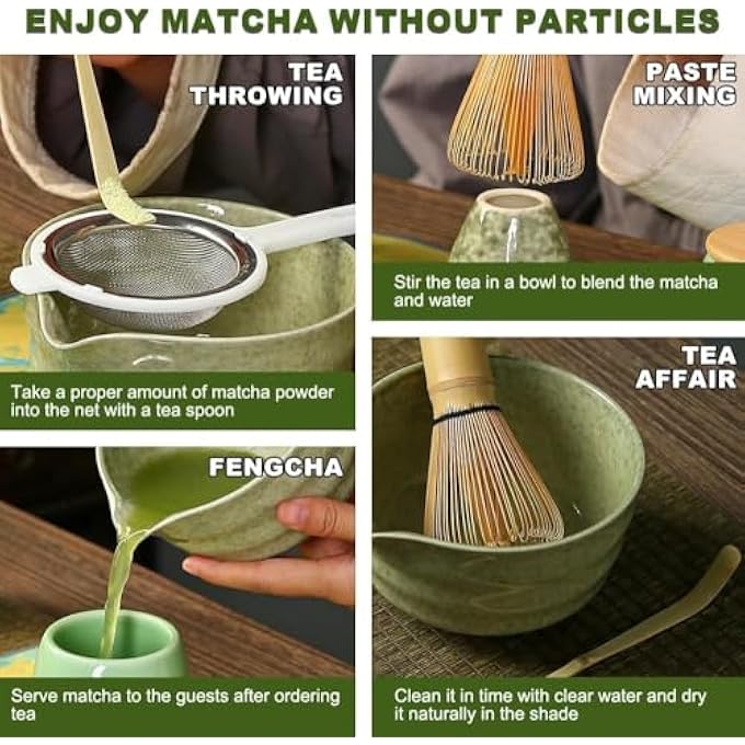 MostNow 4Pcs Matcha Tea Set Whisk SetKitSet Kit Whisk StandMatcha Bowl With Spout Bamboo Matcha Whisk And Bamboo Matcha Spoon For Tea Lovers Green - Image 4