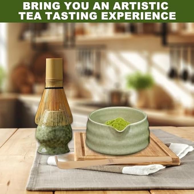 MostNow 4Pcs Matcha Tea Set Whisk SetKitSet Kit Whisk StandMatcha Bowl With Spout Bamboo Matcha Whisk And Bamboo Matcha Spoon For Tea Lovers Green - Image 5