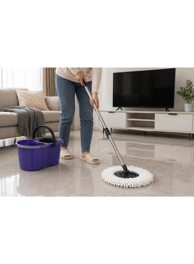 360° Turkish Made Spin Mop with Squeezer Bucket | Microfiber Floor Mop with Adjustable Stick 88-110cm for Ceramic Marble Cleaning (Purple) - Image 2
