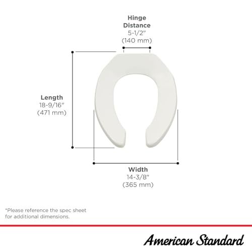 American Standard مقعد مرحاض تجاري طويل أمامي مفتوح من أمريكان ستاندرد 5901100.020 مع مفصلات من الفولاذ المقاوم للصدأ، بعرض 1.00 بوصة وارتفاع 14.38 بوصة وعمق 18.56 بوصة، أبيض - Image 5