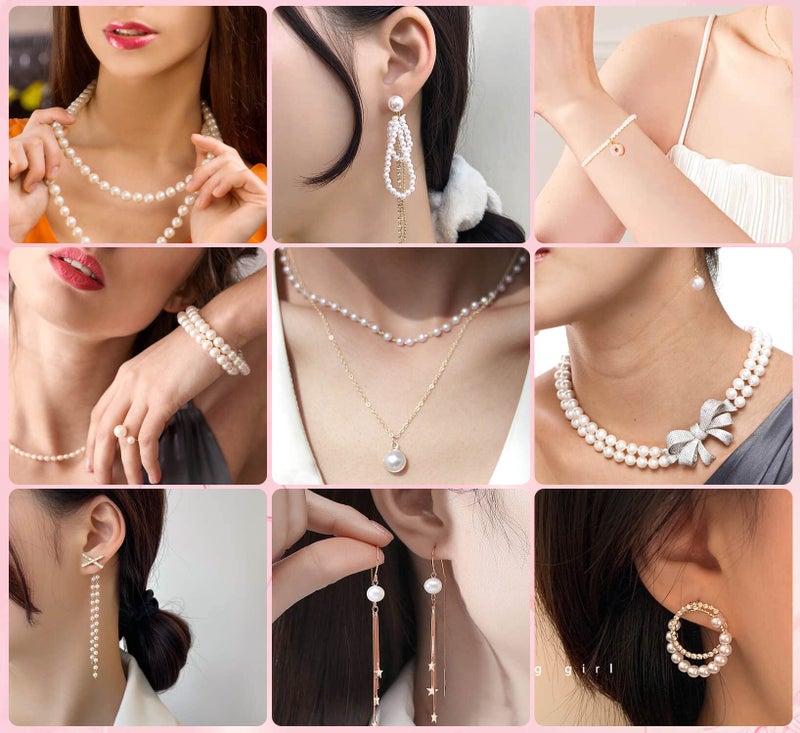 Wavlakth White Pearl Beads for Jewelry Making, Wavlakth 1750pcs Ivory Pearl Craft Bead with Hole 4mm 6mm 8mm 10mm 12mm Loose Spacer Bead for Necklace Bracelet Earrings Ring Choker Wedding Dress Decor (Ivory) - Image 4