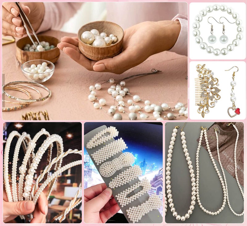 Wavlakth White Pearl Beads for Jewelry Making, Wavlakth 1750pcs Ivory Pearl Craft Bead with Hole 4mm 6mm 8mm 10mm 12mm Loose Spacer Bead for Necklace Bracelet Earrings Ring Choker Wedding Dress Decor (Ivory) - Image 5