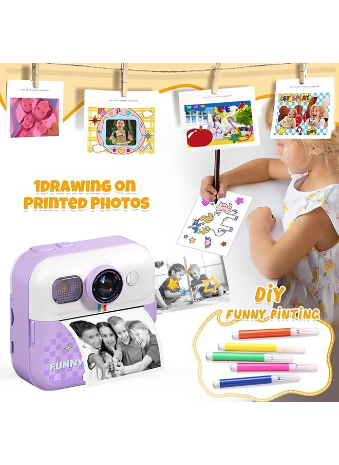 Garlo - Kids Camera Instant Print, Camera for Kids with Printable Photos, Toddler Camera Toys for Children Ages 3-14, Digital Camera Birthday Gifts for Girls 4 5 6 7 8 9 10 11 12 13 Years Old (Purple) - Image 1