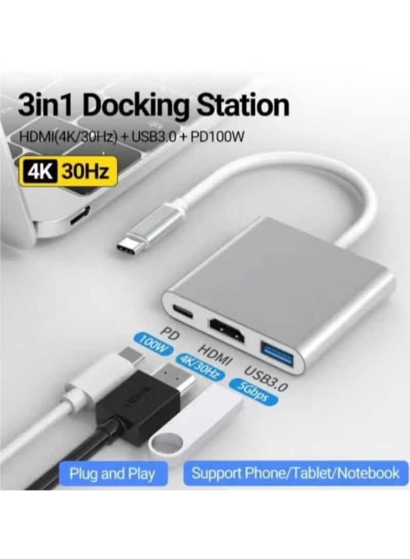 محول USB-C إلى HDMI (4K) USB 3.0 وType-C أنثى لأجهزة MacBook وChromebook - Image 1