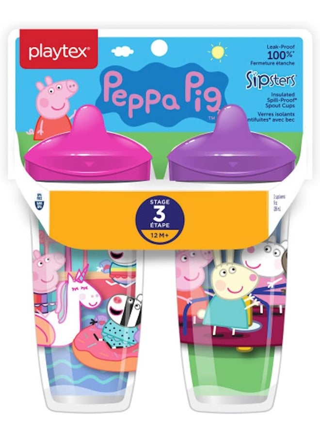 Playtex Sipsters Stage 3 Peppa Pig Spill-Proof, Leak-Proof, Break-Proof Insulated Toddler Spout Cups for Girls - 9 Ounce - 2 Count - Image 1