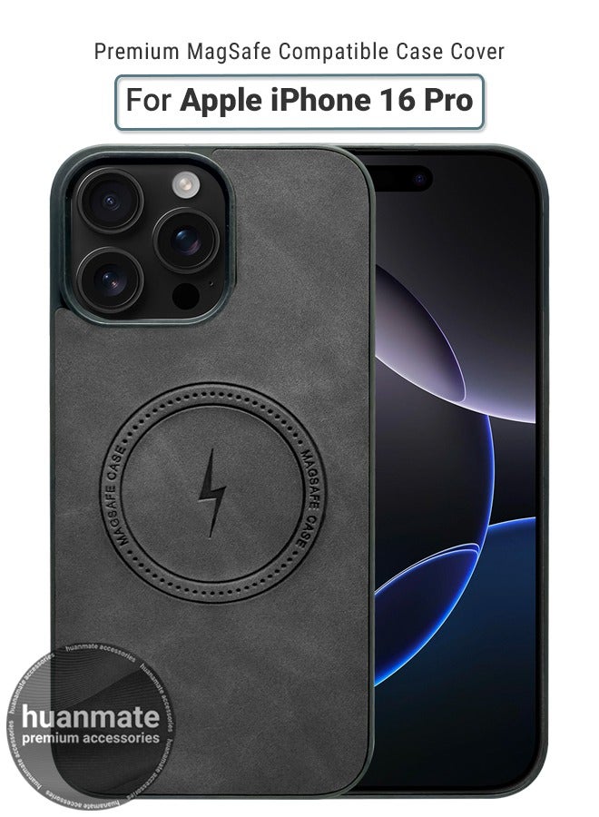huanmate iPhone 16 Pro MagSafe Leather Texture Case - Grey -【High-Grade Strong Magnets】【Premium Leather Texture】【 Shockproof 】Ultra Slim Crystal Clear, Wireless Charging Compatible Cover for Apple iPhone 16 Pro 