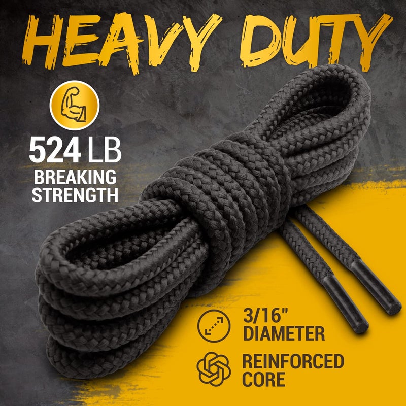 Miscly Round Boot Laces [1 Pair] Heavy Duty and Durable Shoelaces for Boots, Work Boots & Hiking Shoes (Black, 63 inches (160 cm)) - Image 5