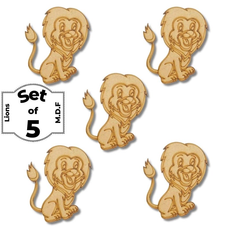 Little Things Cute, MDF Cutouts, Premarked MDF Base, Pre Marked Lion Cutout, Set of 5 for MDF Plains, Magnets, Resin Art Work & Decoration, Craft Activities for Kids Workshop, DIY Lion Cutout - Image 3