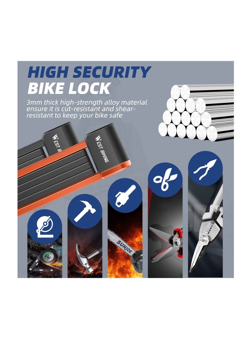 Captaintech Folding Bike Lock, Compact Bicycle Lock with 2 Keys, 2.6 FT Heavy Duty Anti Theft Bike Foldable Locks, Bicycle Security Chain Lock with Mounting Bracket for Electric Scooter Bikes - Image 2