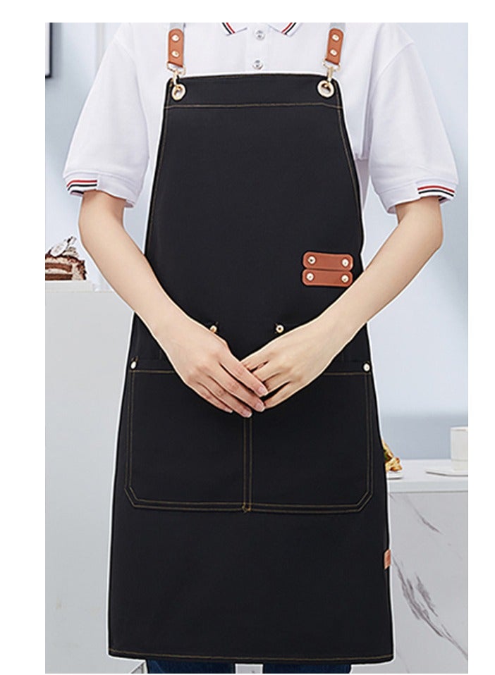 Adjustable Double Shoulder Chef Apron Waterproof and Oilproof Kitchen Apron Black Color - Image 1