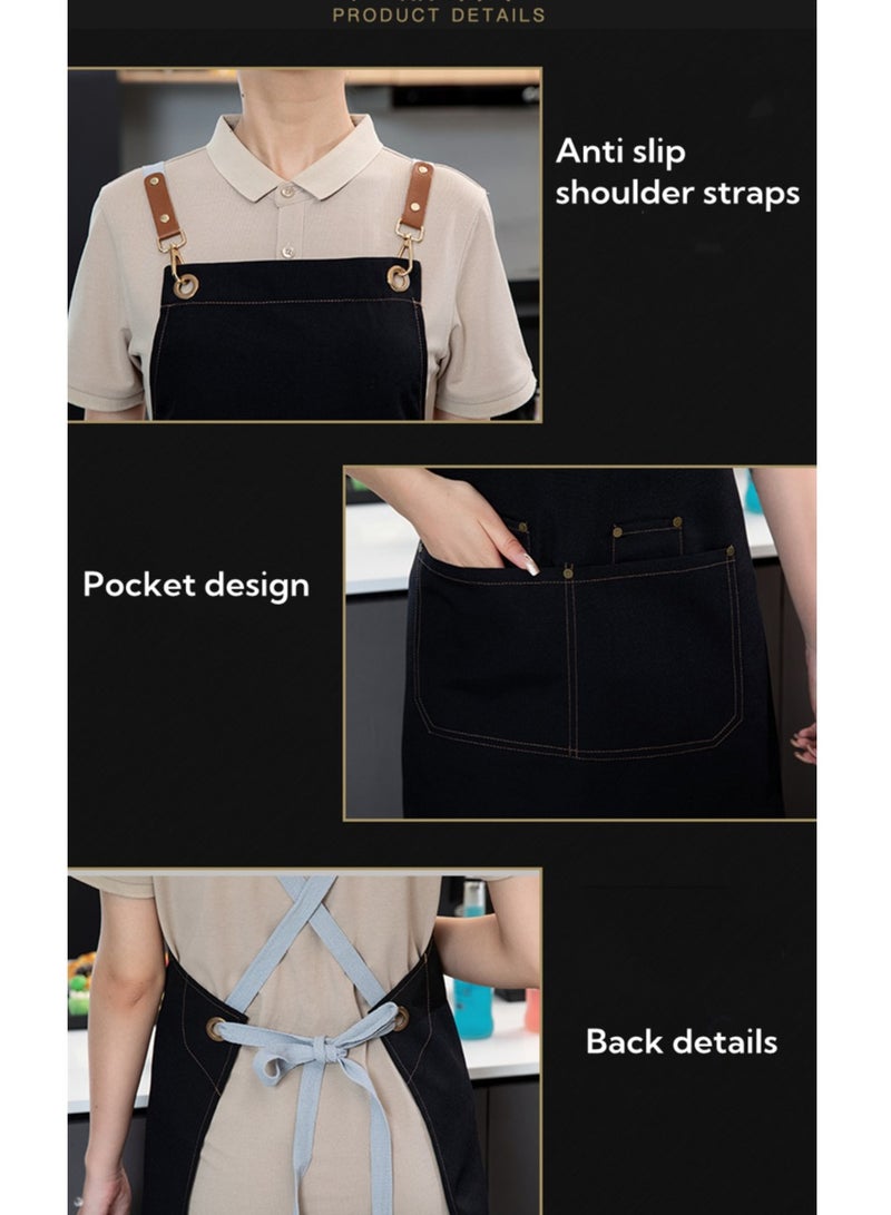 Adjustable Double Shoulder Chef Apron Waterproof and Oilproof Kitchen Apron Black Color - Image 3
