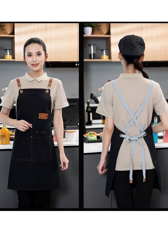 Adjustable Double Shoulder Chef Apron Waterproof and Oilproof Kitchen Apron Black Color - Image 2