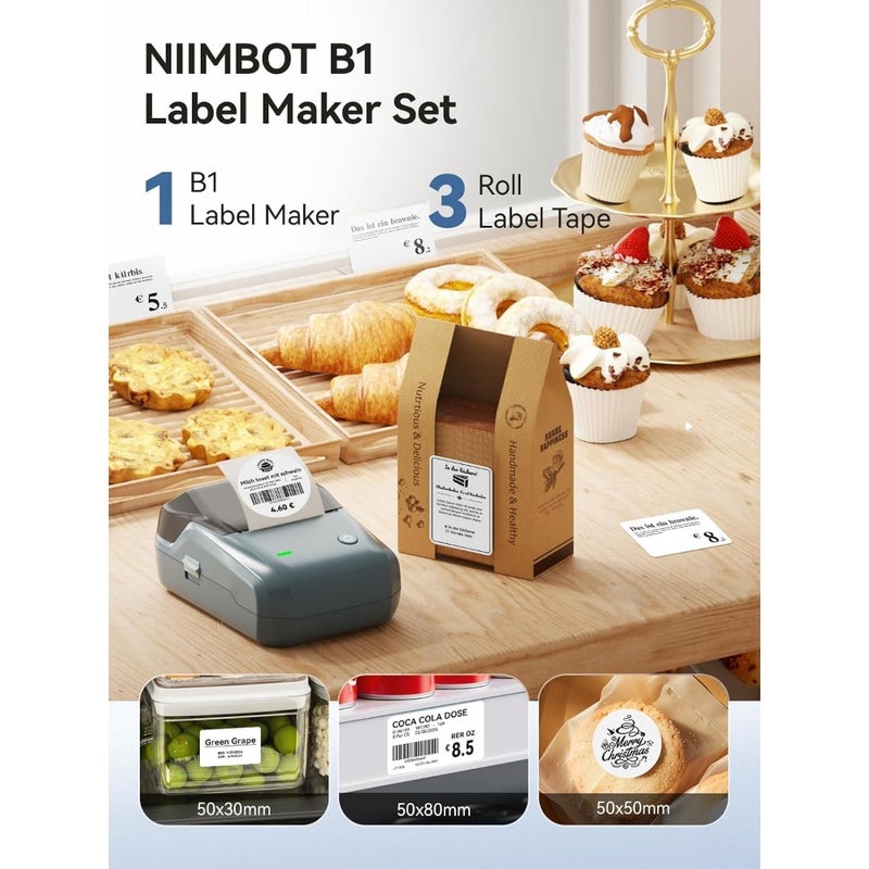 B1 Label Maker With 3 Labels 203 DPI Thermal Label Printer Home Office Use Compact Design Black Fast Wireless Printing - Image 2