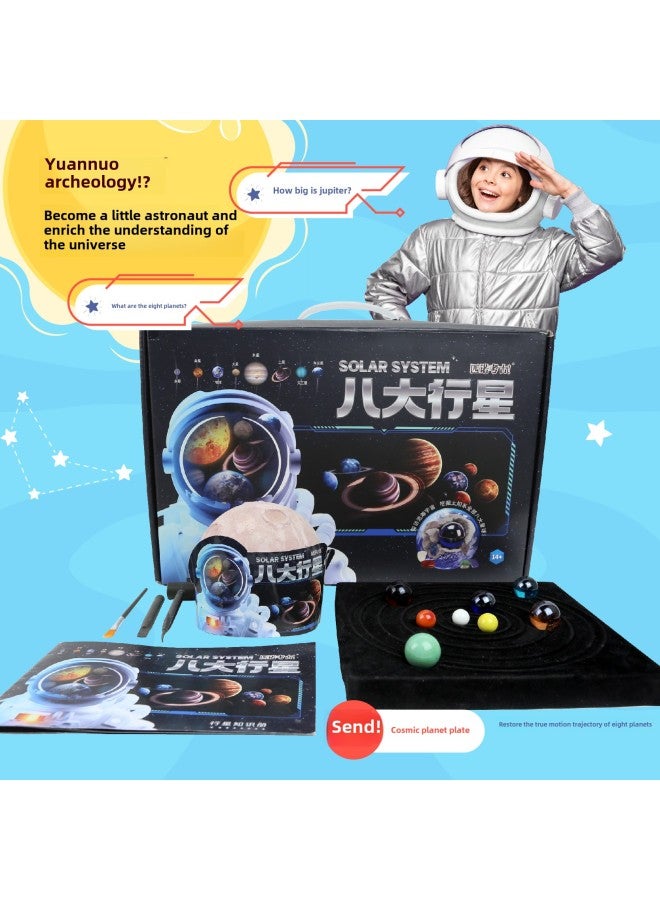 Pinot Children's Archaeological Digging Toys Explore Planet Solar System Earth Network Red Eight Planet Model Set-Color:Eight Planets Gives Display Stand Knowledge Book