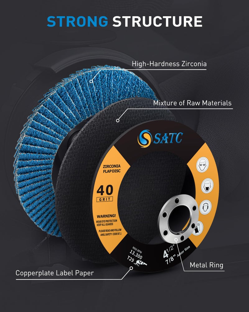 S SATC 20PCS Flap Discs 4 1/2 for Angle Grinder 40/60/80/120 Grit Flap Disc High-Density Bevel Type Angle Grinder Sanding Disc Abrasive Flap Disk #29 - Image 3