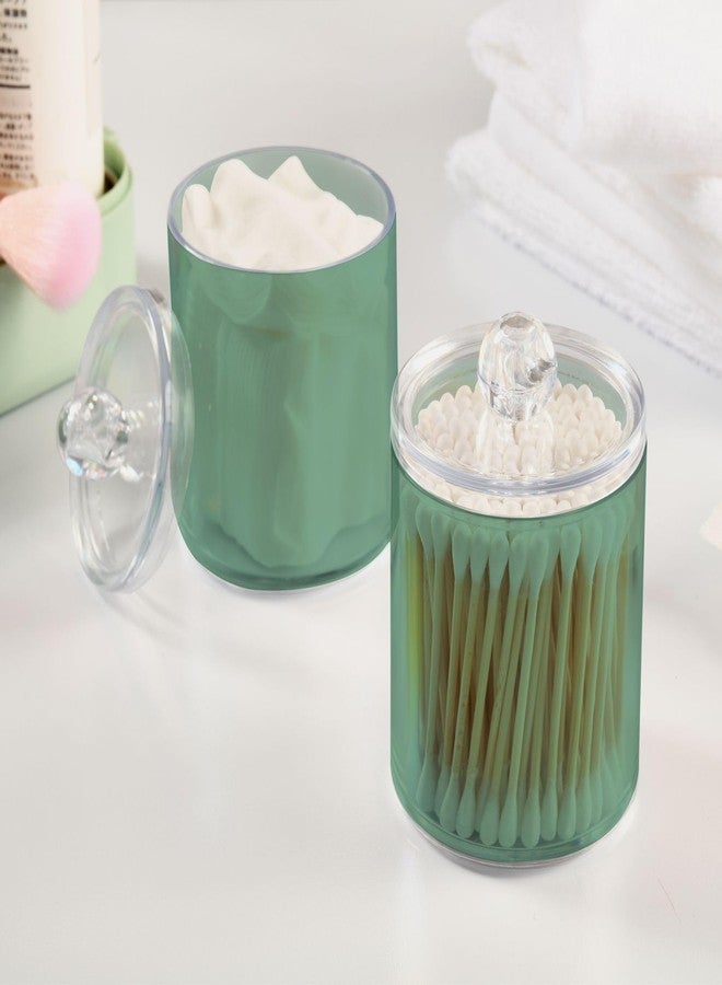 Eionryn Sage Green Qtip Dispenser Apothecary Jars Bathroom Qtip Holder Storage Canister 10 Oz Plastic Jar for Cotton Ball Swab Round Pads Floss 4pcs - Image 4