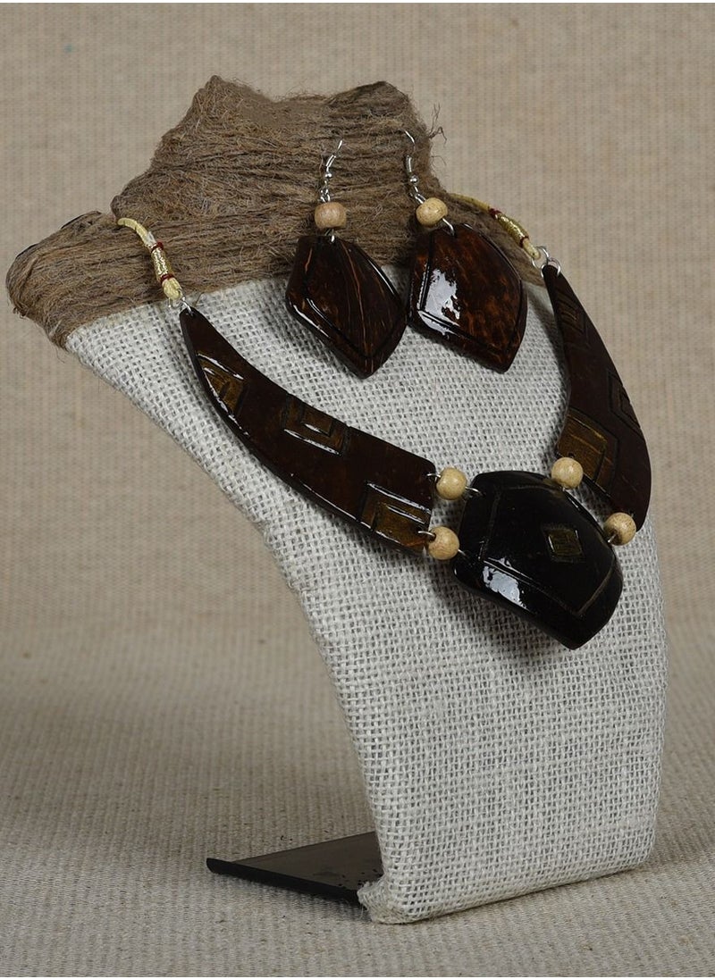 N & H - N&H Handcrafted Coco Wood Designer Necklace with Matching Earrings, Combo Pack of 2 - Image 1