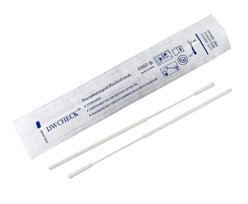 DWCHECK 50 Pack Nasopharyngeal Collection Flocked Nasal Swab,Nasal Swabs Sterile Individually Wrapped, 80mm Break Point, Nylon Flocked Tip - Image 1
