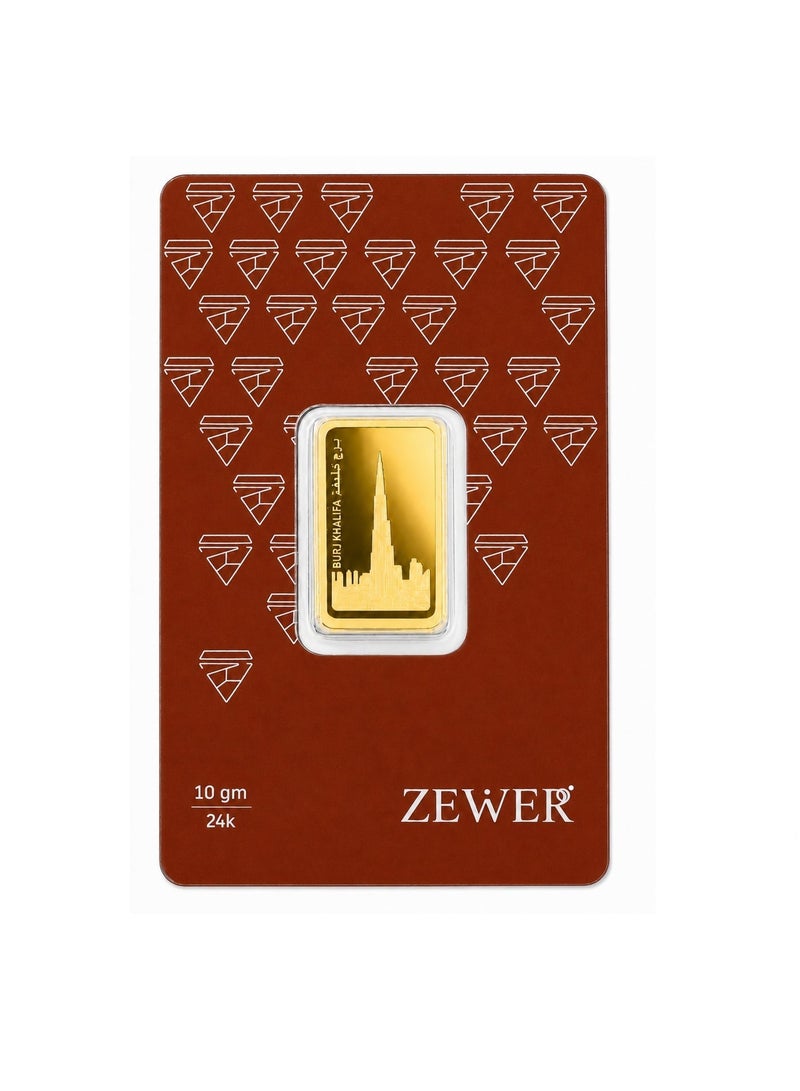 Zewer 10g 24K 999.9 Fine Gold Bar with Burj Khalifa Design - Image 2