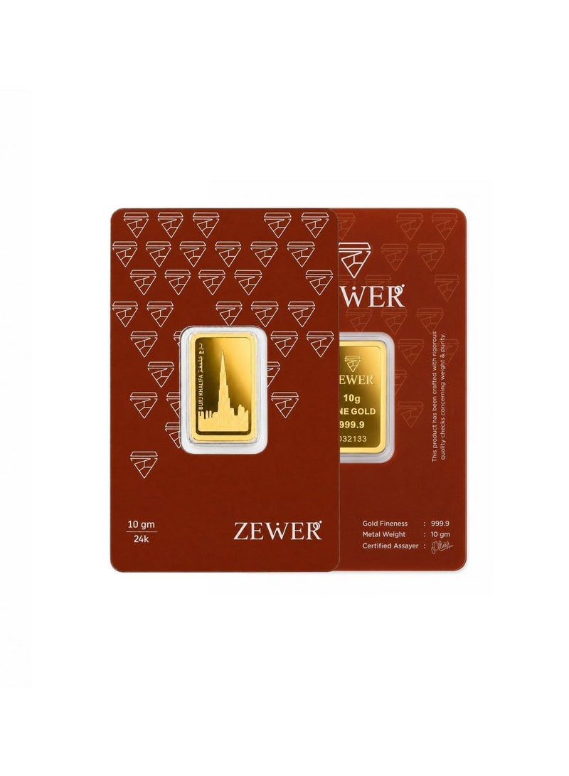 Zewer 10g 24K 999.9 Fine Gold Bar with Burj Khalifa Design - Image 3