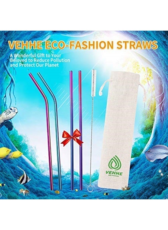 VEHHE Metal Straws Stainless Steel Straws 10.5" Drinking Straws Reusable 4 Set - Ultra Long Rainbow Color-Cleaning Brush for 20/30 Oz for Yeti RTIC SIC Ozark Trail Tumblers (2 Straight|2 Bent|1 Brush) - Image 2