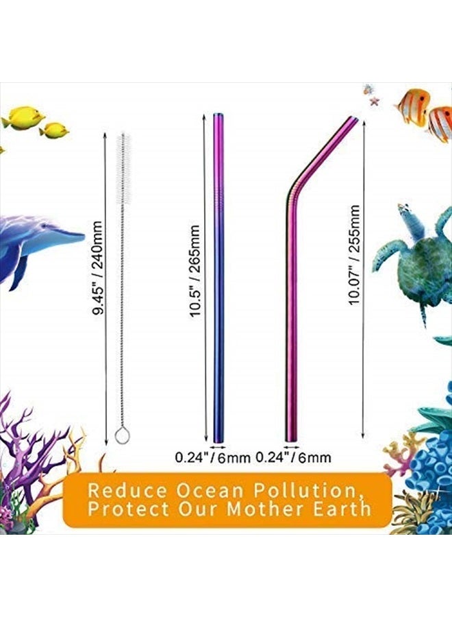 VEHHE Metal Straws Stainless Steel Straws 10.5" Drinking Straws Reusable 4 Set - Ultra Long Rainbow Color-Cleaning Brush for 20/30 Oz for Yeti RTIC SIC Ozark Trail Tumblers (2 Straight|2 Bent|1 Brush) - Image 3