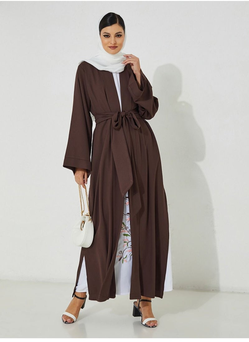 Rosette Abaya - Brown Embroidery Abaya - Image 1