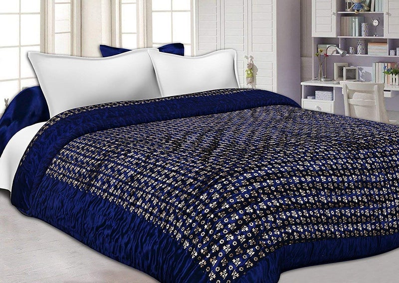 SVT SVT Traditional Famous Jaipuri Beautiful Floral Print in Silk Nevy Blue Jaipuri RajaiRazaiQuilt SingleSingle Bed QuiltComforterAC QuiltAC Comforter  - Image 1