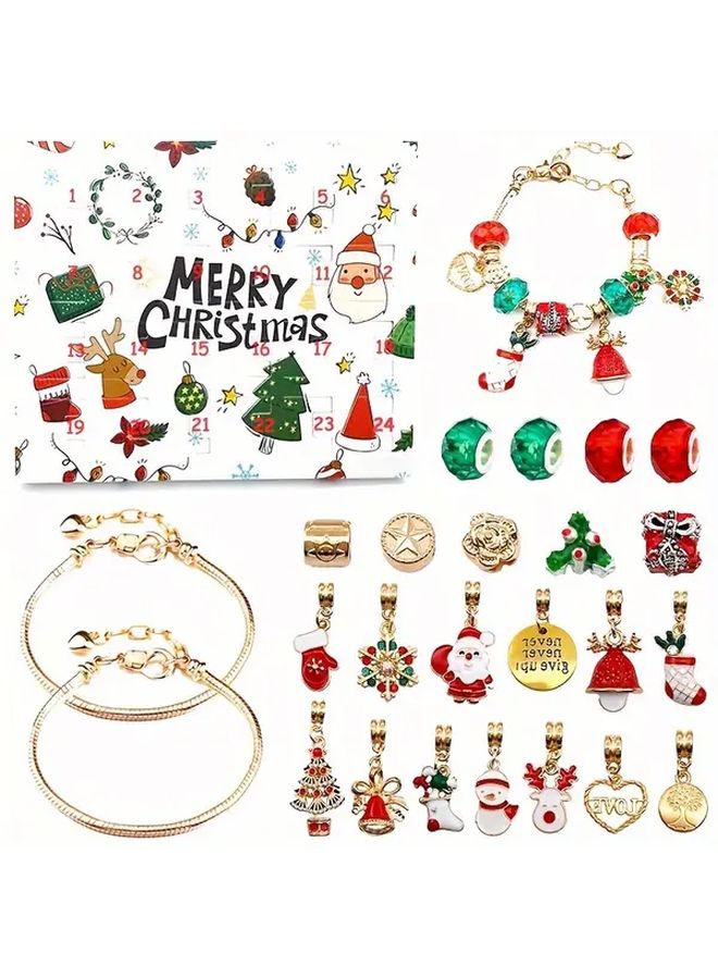 طقم صنع سوار العد التنازلي لعيد الميلاد مع 24 يومًا من charms وأحجار الزينة الاحتفالية - Image 2