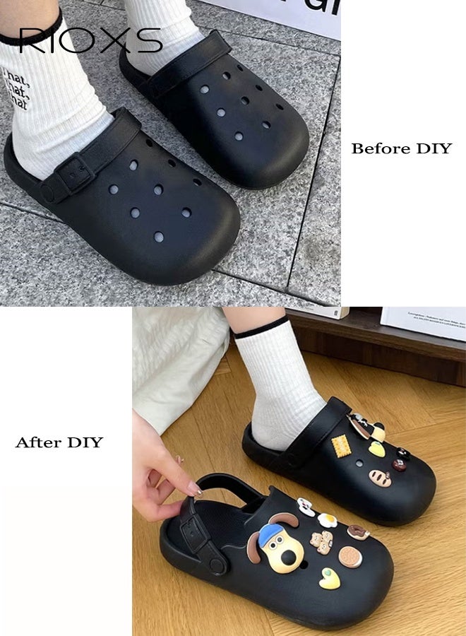 RIOXS Women's Men's Water Clogs, Unisex Garden Clog Mule Slippers, Cartoon Dog Summer Garden Slippers, Classic DIY Slippers for Men and Women, Comfortable Platform Mules with Ventilation Holes, Anti-slip Ventilated Slip On Sandals, Slide Slippers with Cute Decoration Charms for Girls Boys, Casual Outdoor Beach Slide Sandals for Pool/ Bathroom/Dormitory/Out Going - Image 1