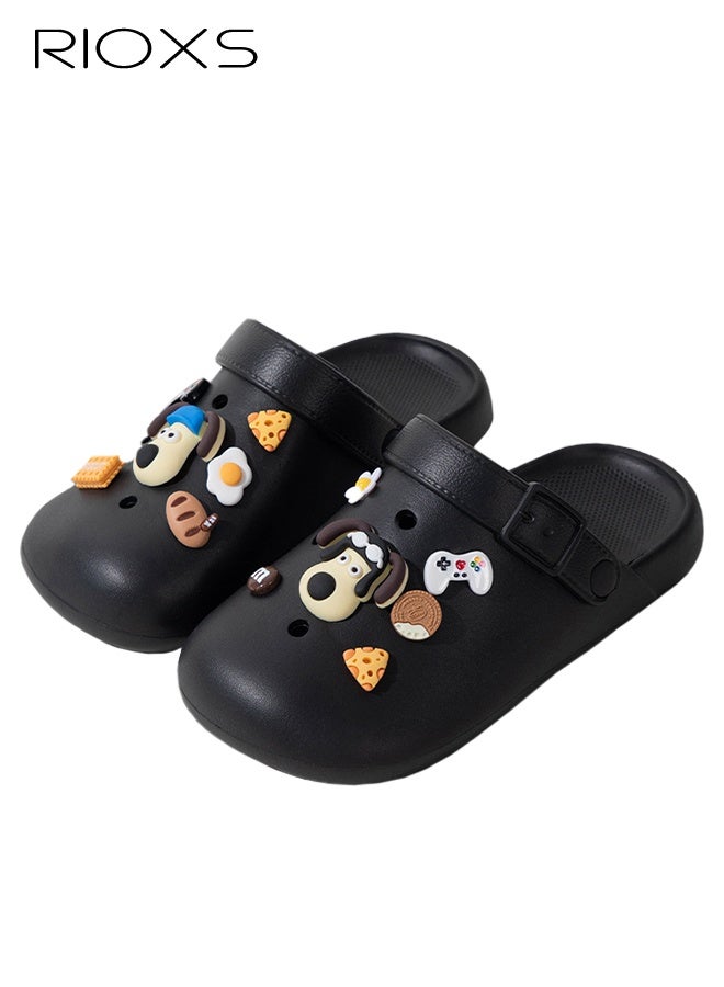 RIOXS Women's Men's Water Clogs, Unisex Garden Clog Mule Slippers, Cartoon Dog Summer Garden Slippers, Classic DIY Slippers for Men and Women, Comfortable Platform Mules with Ventilation Holes, Anti-slip Ventilated Slip On Sandals, Slide Slippers with Cute Decoration Charms for Girls Boys, Casual Outdoor Beach Slide Sandals for Pool/ Bathroom/Dormitory/Out Going - Image 2