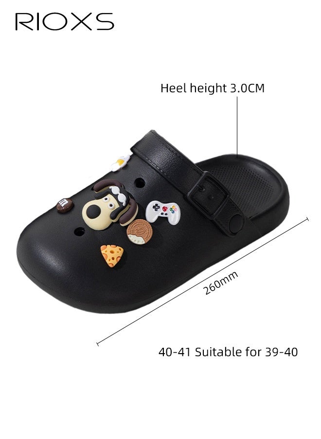 RIOXS Women's Men's Water Clogs, Unisex Garden Clog Mule Slippers, Cartoon Dog Summer Garden Slippers, Classic DIY Slippers for Men and Women, Comfortable Platform Mules with Ventilation Holes, Anti-slip Ventilated Slip On Sandals, Slide Slippers with Cute Decoration Charms for Girls Boys, Casual Outdoor Beach Slide Sandals for Pool/ Bathroom/Dormitory/Out Going - Image 5