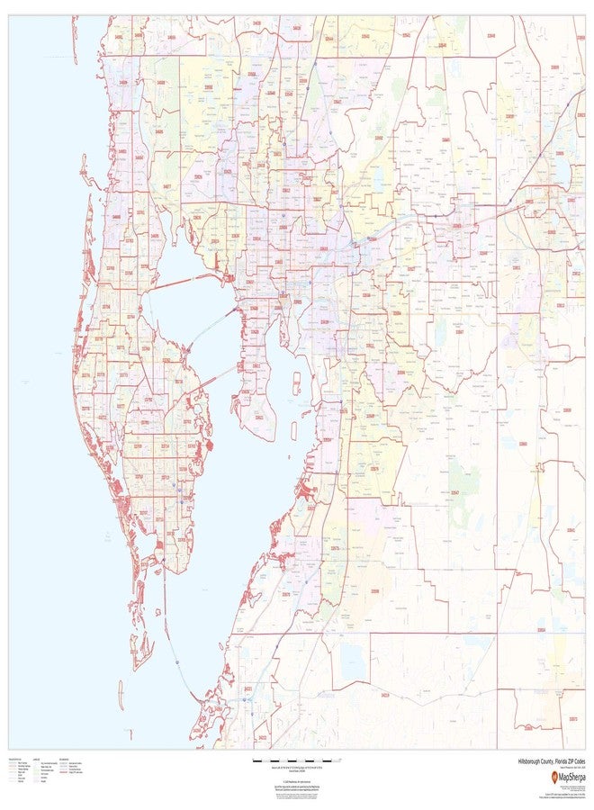 MapSherpa Hillsborough County, Florida Zip Codes - 48" x 36" Laminated Wall Map - Image 1